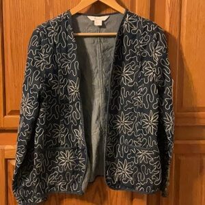 Gently used lightweight blue jean open front jacket, size medium by TanJay